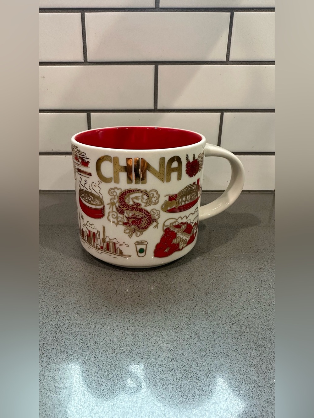 Starbucks Coffee Mug Been There Series China 14oz Red Gold